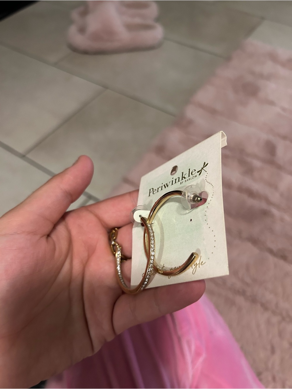 Periwinkle Gold Hoop Earrings with Rhinestones